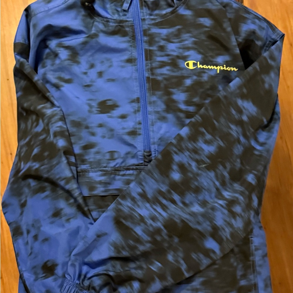 Champion Navy & Black Tie-Dye Half-Zip Pullover with Yellow Logo